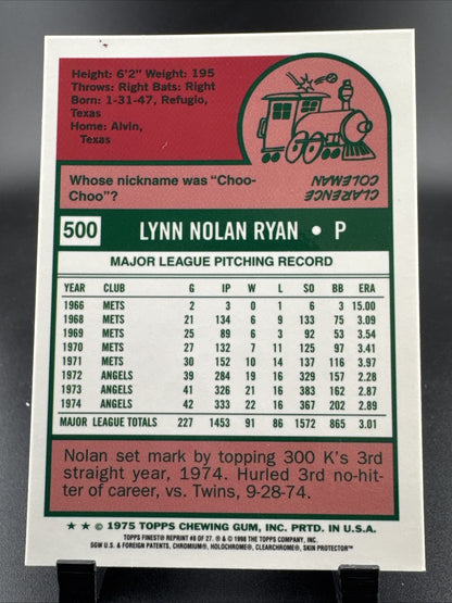 1999 Topps Finest Chrome Nolan Ryan HOF Reprints Refractor 1975 Topps #8 Angels