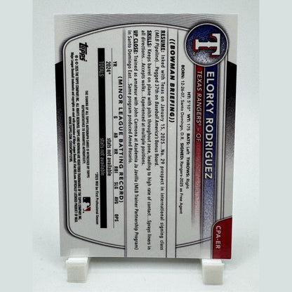 2025 Bowman Chrome Prospect Auto Green Lava ELORKY RODRIGUEZ 98/99 RANGERS 🔥