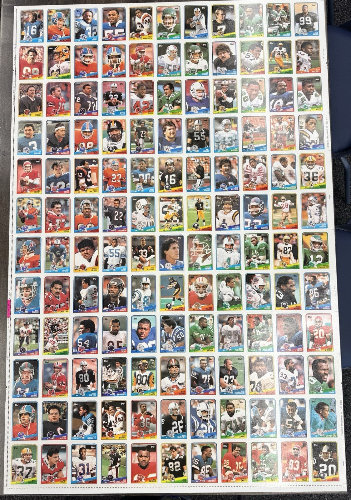 Three Topps 1988 NFL uncut original player card Sheets