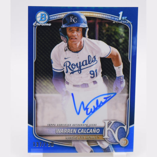 2025 Bowman Chrome Warren Calcano Blue Refractor Auto /150 1st Bowman #CPA-WC