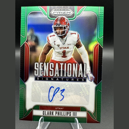 2025 Prizm Draft Picks Football Clark Phillips Sen. Signatures Green SS-CPS
