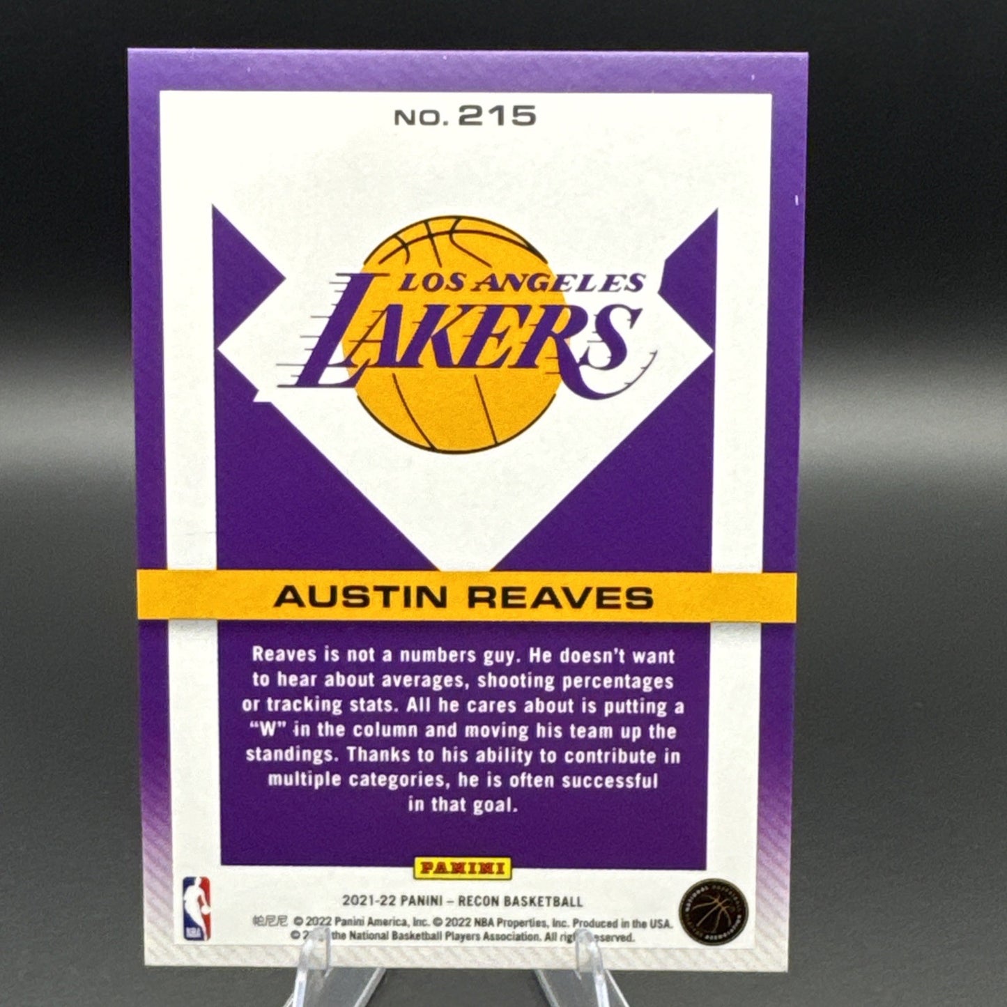 AUSTIN REAVES - RC ROOKIE - LOS ANGELES LAKERS - 2021-22 PANINI RECON #215