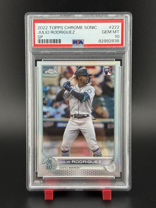2022 Julio Rodriguez Topps Chrome SP Short Print #222 PSA 10 RC Rookie Card M's