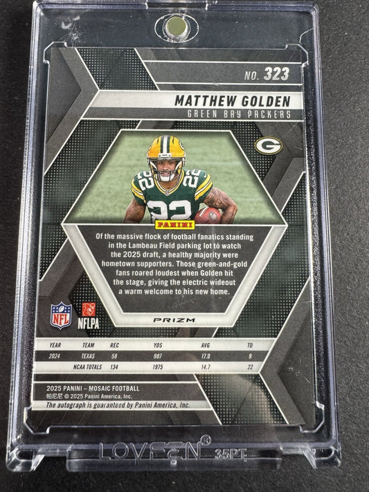 2025 Mosaic Matthew Golden Silver Mosaic Prizm Auto RC #323 Green Bay Packers