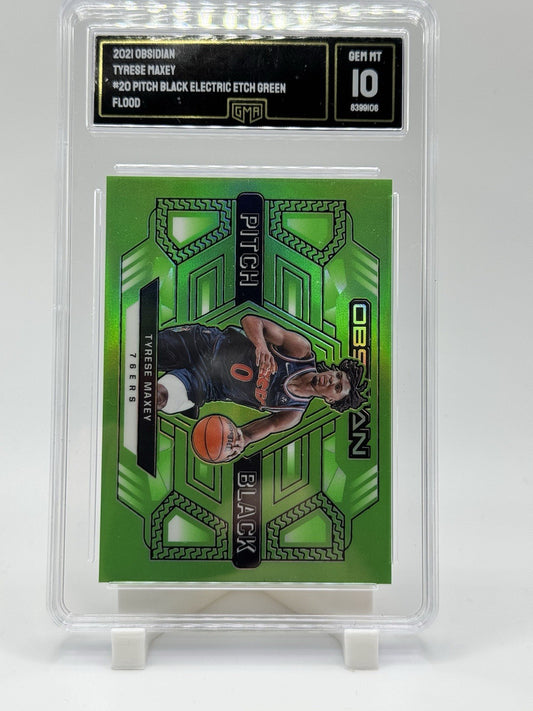 2021-22 Panini Obsidian TYRESE MAXEY Green Flood Pitch Black #20 76ers GMA 10