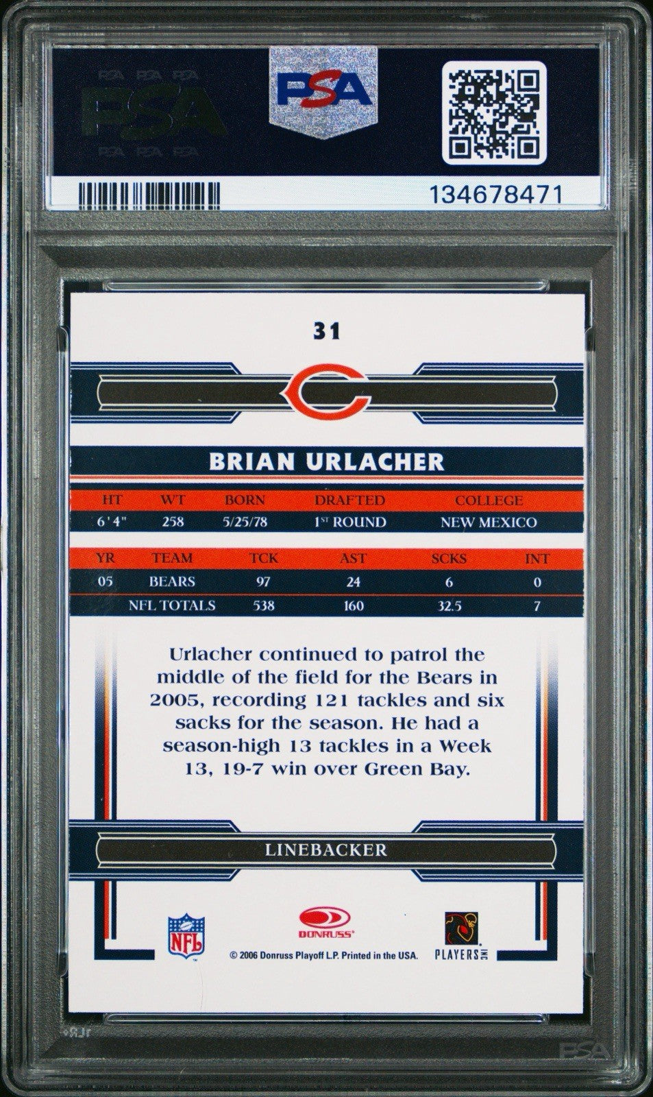 2006 Donruss Threads - Brian Urlacher #31