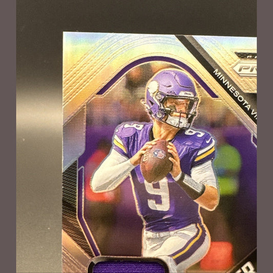 2025 Panini Prizm #PJY-JJM JJ McCarthy Silver Premier Jersey Patch Card Vikings