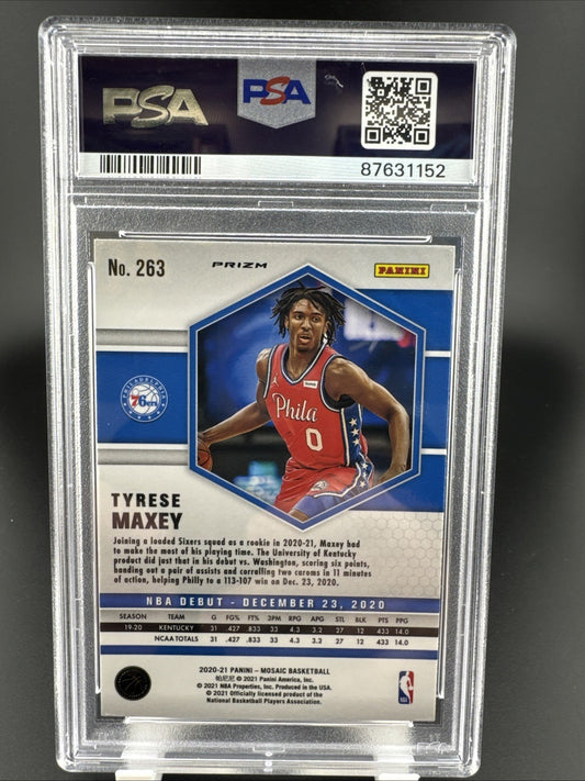 2020-21 Mosaic Gold Wave #263 Tyrese Maxey 76ers Rookie PSA 10