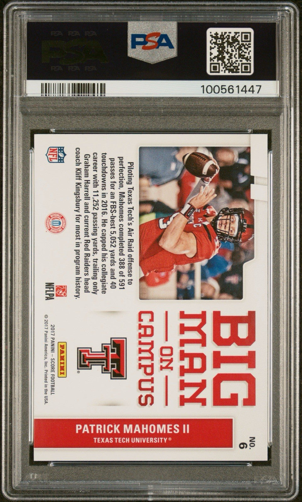 2017 Score - Big Man on Campus Patrick Mahomes II #6 (RC) PSA 9
