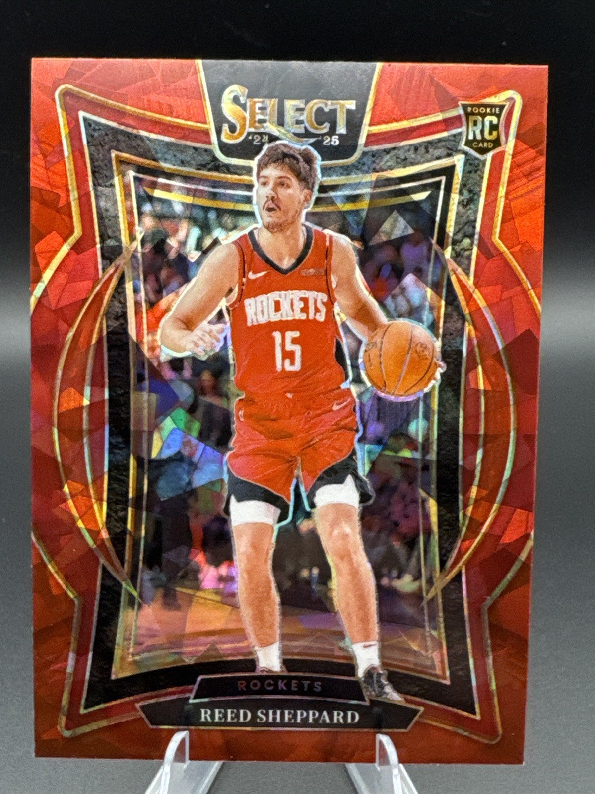 Panini 2024-25 Select Reed Sheppard #68 Rockets Red Cracked Ice Concourse