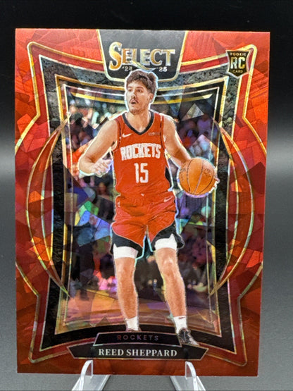 Panini 2024-25 Select Reed Sheppard #68 Rockets Red Cracked Ice Concourse