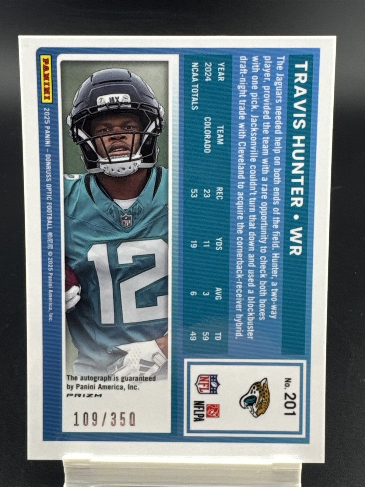 2025 Panini Donruss Optic Rated Rookie Travis Hunter #201 Autographs 109/350
