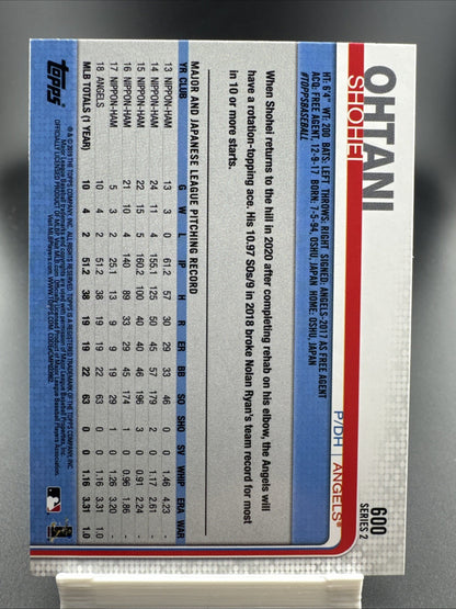 Topps 2019 Topps Shohei Ohtani #600 Los Angeles Angels Base Set Card