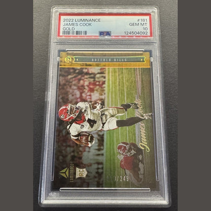 2022 Panini Luminance Rookie Gold 10/249 James Cook #181 PSA GEM MT 10