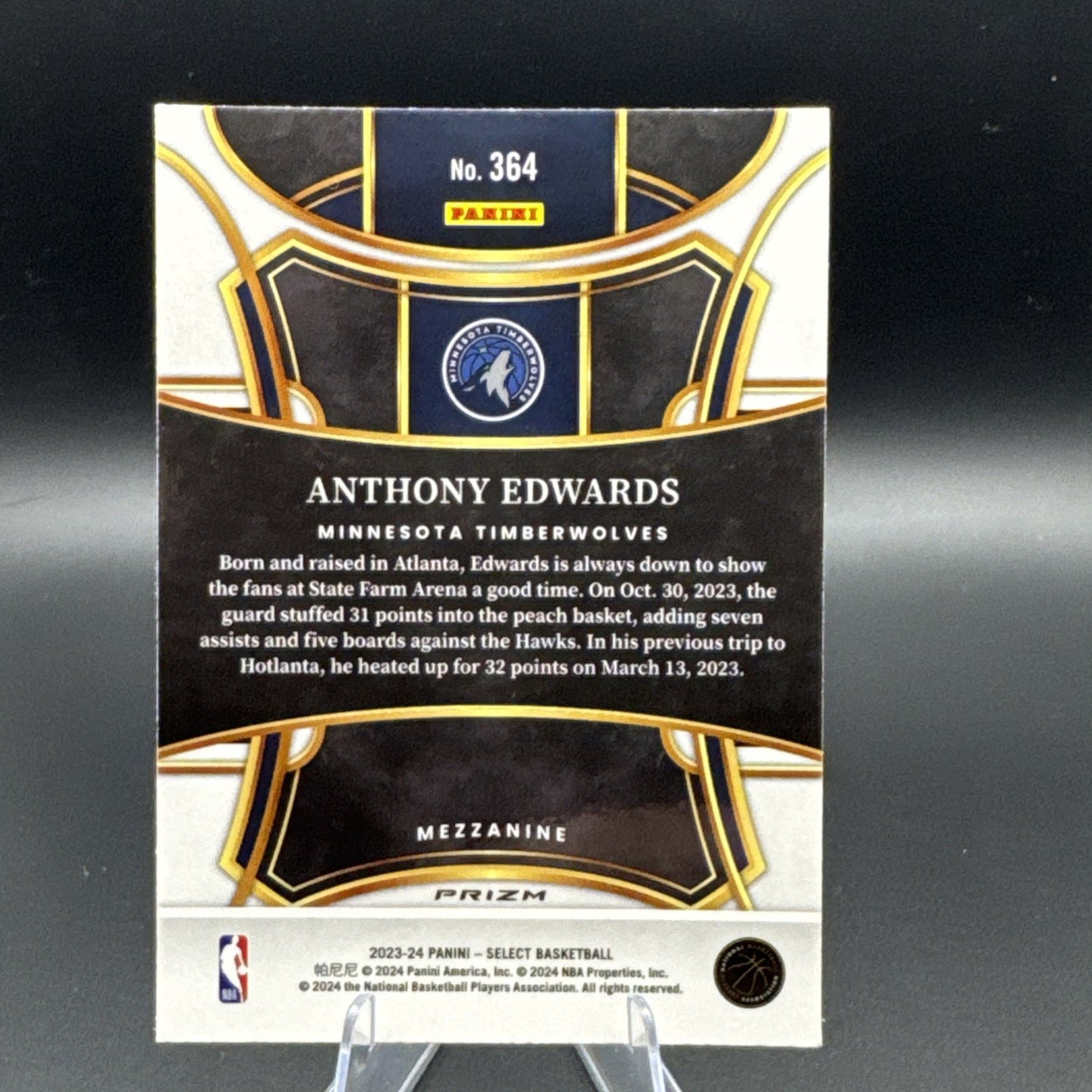 2023 Anthony Edwards Panini Select Zebra Mezzanine #364 SSP
