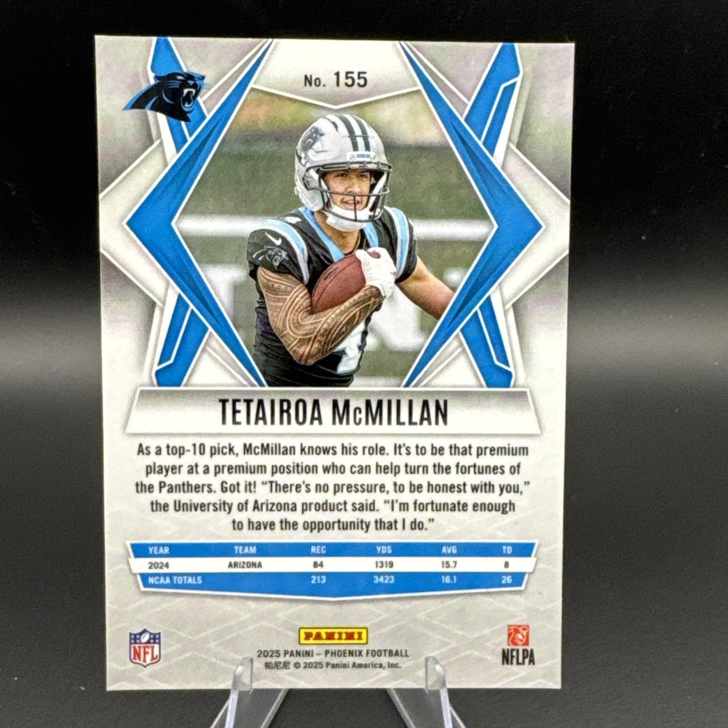 TETAIROA MCMILLAN 2025 PHOENIX ROOKIE FOOTBALL BASE PANTHERS RC #155