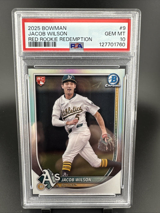 2025 Bowman Chrome #9 Jacob Wilson Red Rookie Redemption RC PSA 10