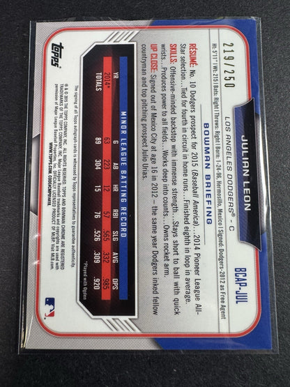 2015 Bowman Chrome Julian Leon Prospect Auto Purple Refractor /250 Dodgers