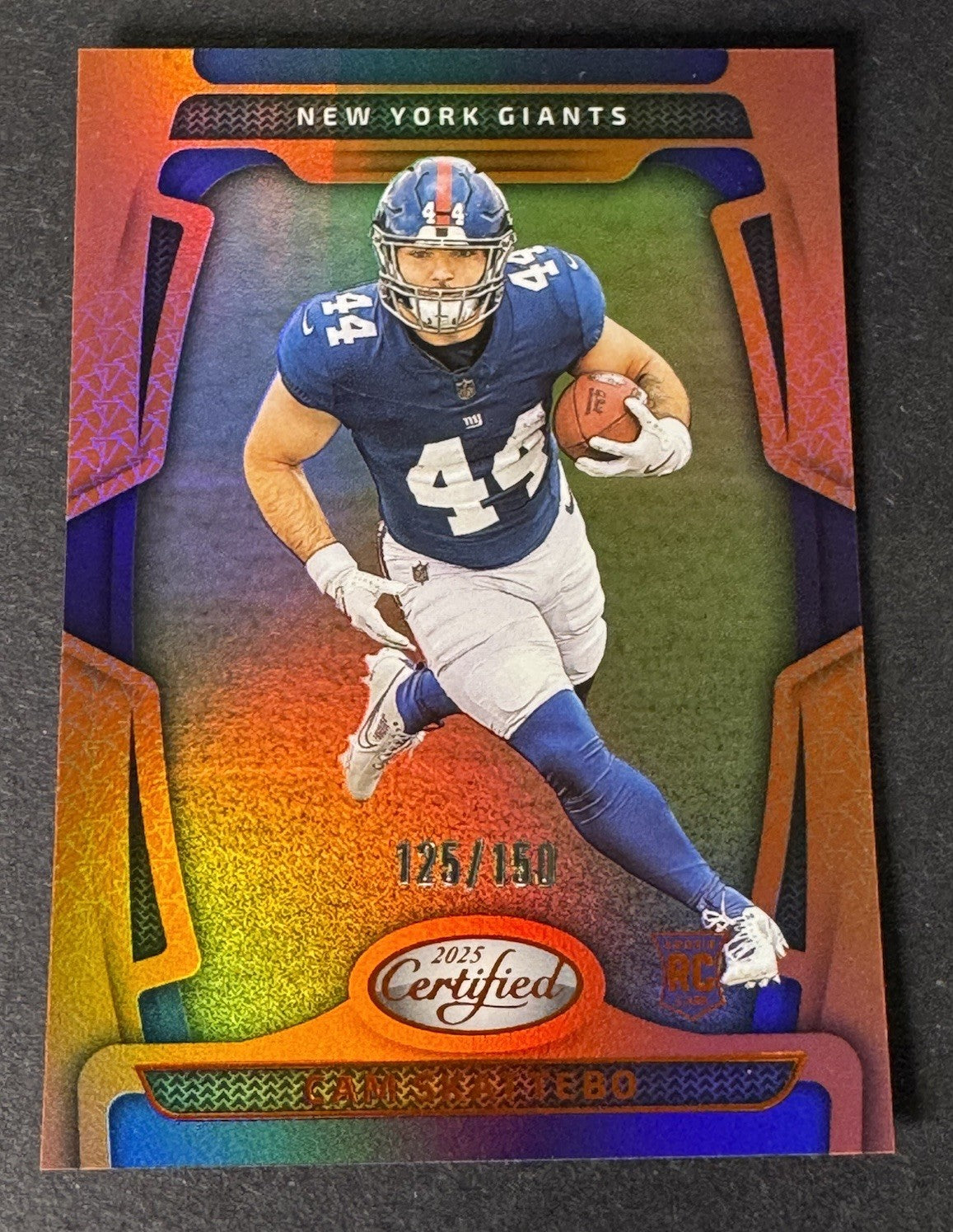 2025 Panini Certified Cam Skattebo RC Mirror Orange 125/150 New York Giants #105