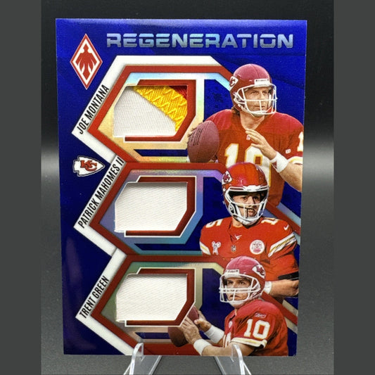 2025 Phoenix Regeneration Blue Prizm Triple Patch Montana, Mahomes & Green /199