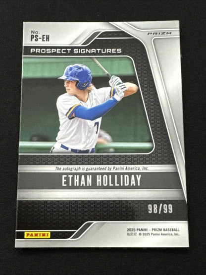Ethan Holliday 2025 Panini Prizm Red Prospect Auto /99 Colorado Rockies