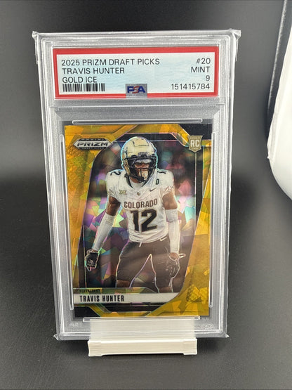 2025 Panini Prizm Draft Picks Travis Hunter Gold Ice Prizm RC #20 PSA 9 Football