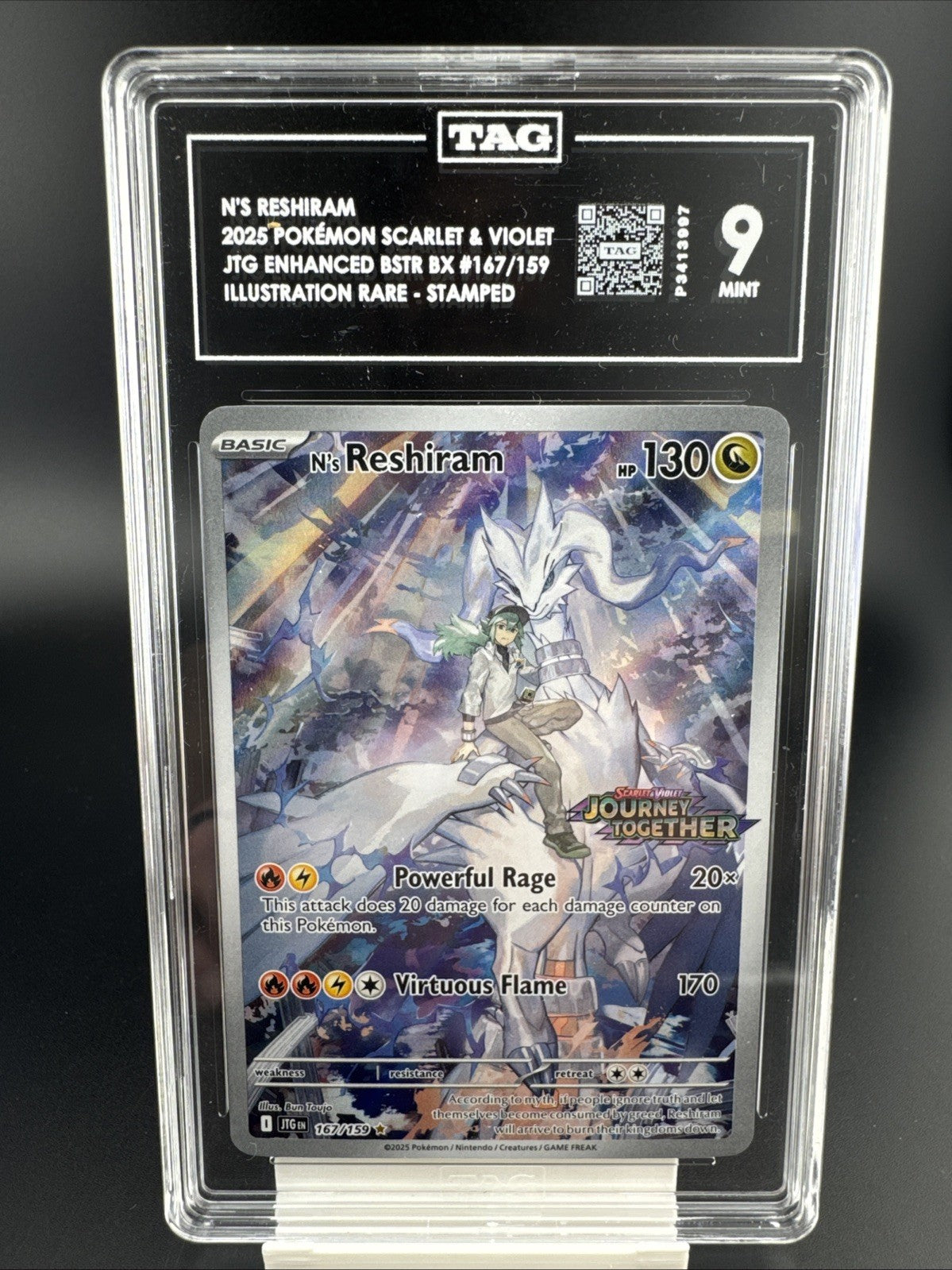 N's Reshiram 2025 Pokemon Scarlet Violet 167/159 Illustration Rare Stamped TAG 9