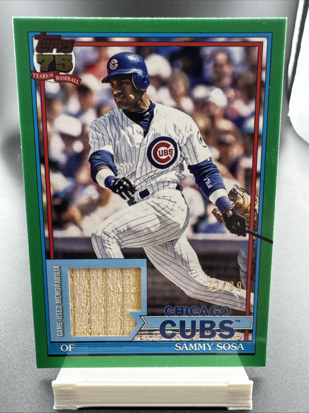 2026 Topps Sammy Sosa 1991 Design Game Used Bat Relic Green Border /99 Cubs