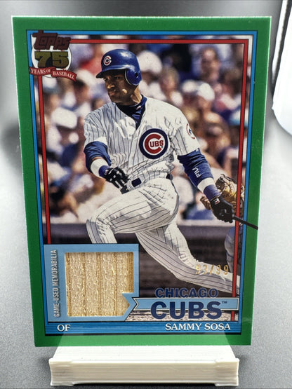 2026 Topps Sammy Sosa 1991 Design Game Used Bat Relic Green Border /99 Cubs