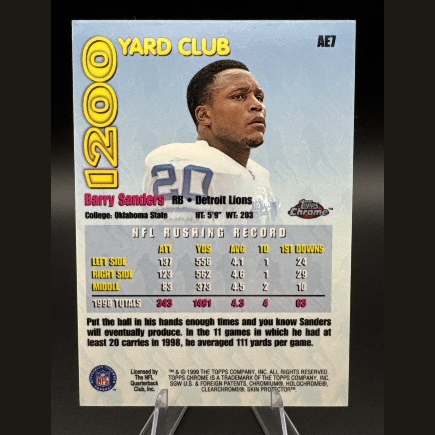 1999 Topps Chrome 1200 Yard Club Barry Sanders Card #AE7