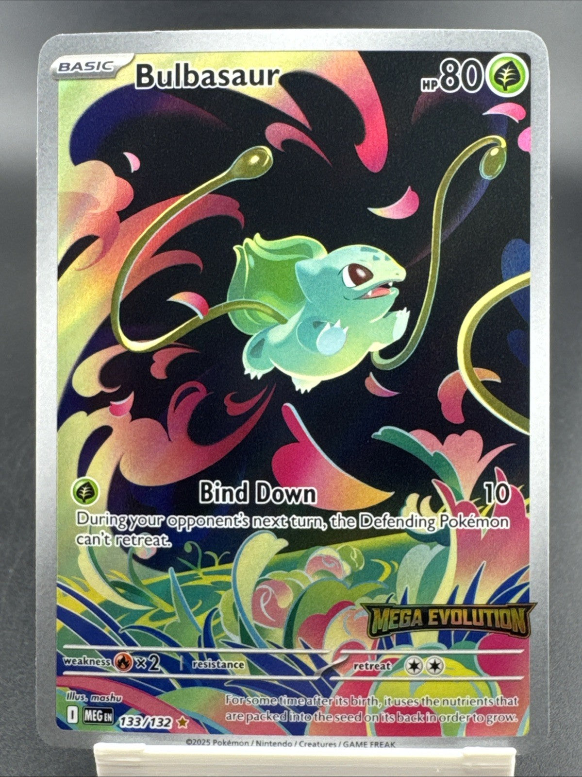 2025 Pokemon Bulbasaur 133/132 English Mega Evolution Stamped Full Art