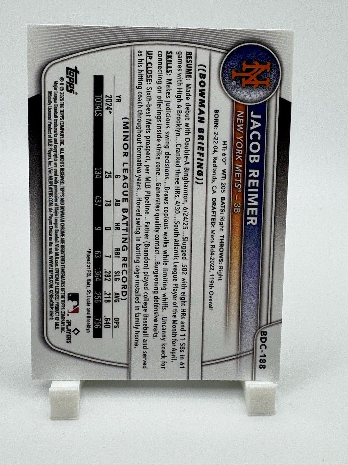 JACOB REIMER 2025 BOWMAN CHROME DRAFT GREEN GRASS REFRACTOR METS /99 #bdc-188