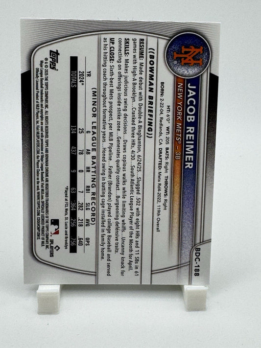 JACOB REIMER 2025 BOWMAN CHROME DRAFT GREEN GRASS REFRACTOR METS /99 #bdc-188