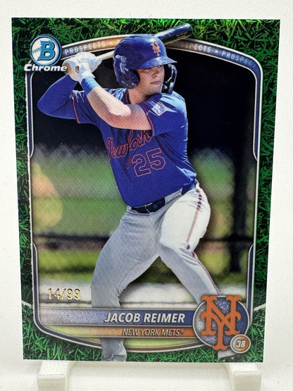 JACOB REIMER 2025 BOWMAN CHROME DRAFT GREEN GRASS REFRACTOR METS /99 #bdc-188