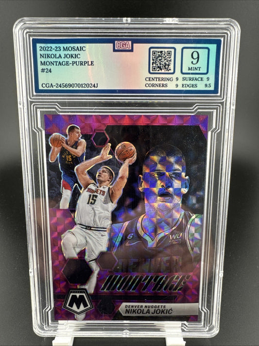 2022-23 Panini Mosaic Montage Purple Prizm 31/99 Nikola Jokic Jokić #24 CGA 9