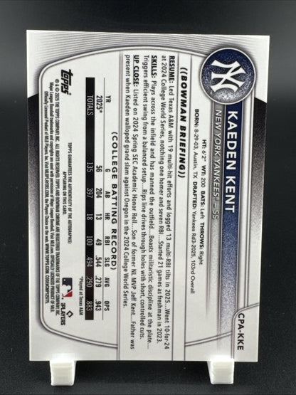 2025 Bowman Prospects Kaeden Kent Sparkle Refractor Auto 55/71