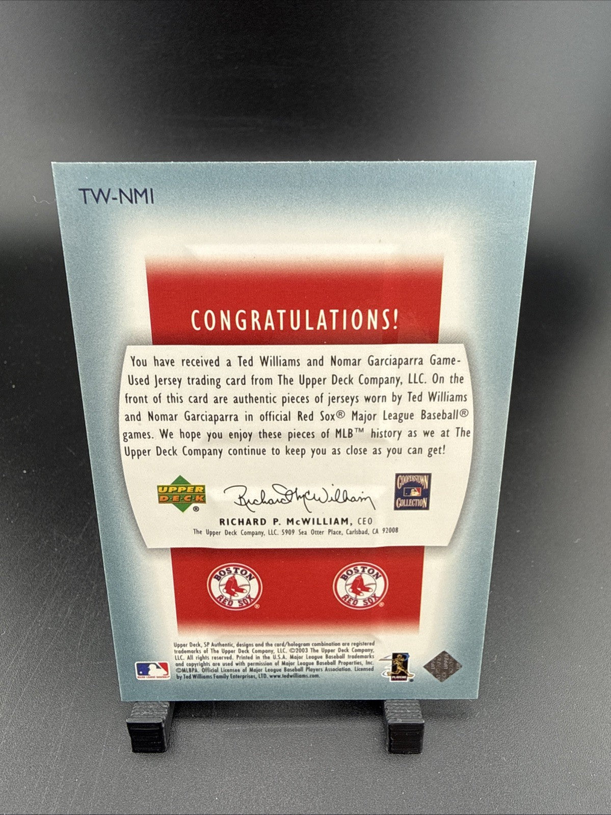 TED WILLIAMS Game Worn Pants ● 2003 UD SP Authentic #TW-NM2 ● /406 ● w/Nomar