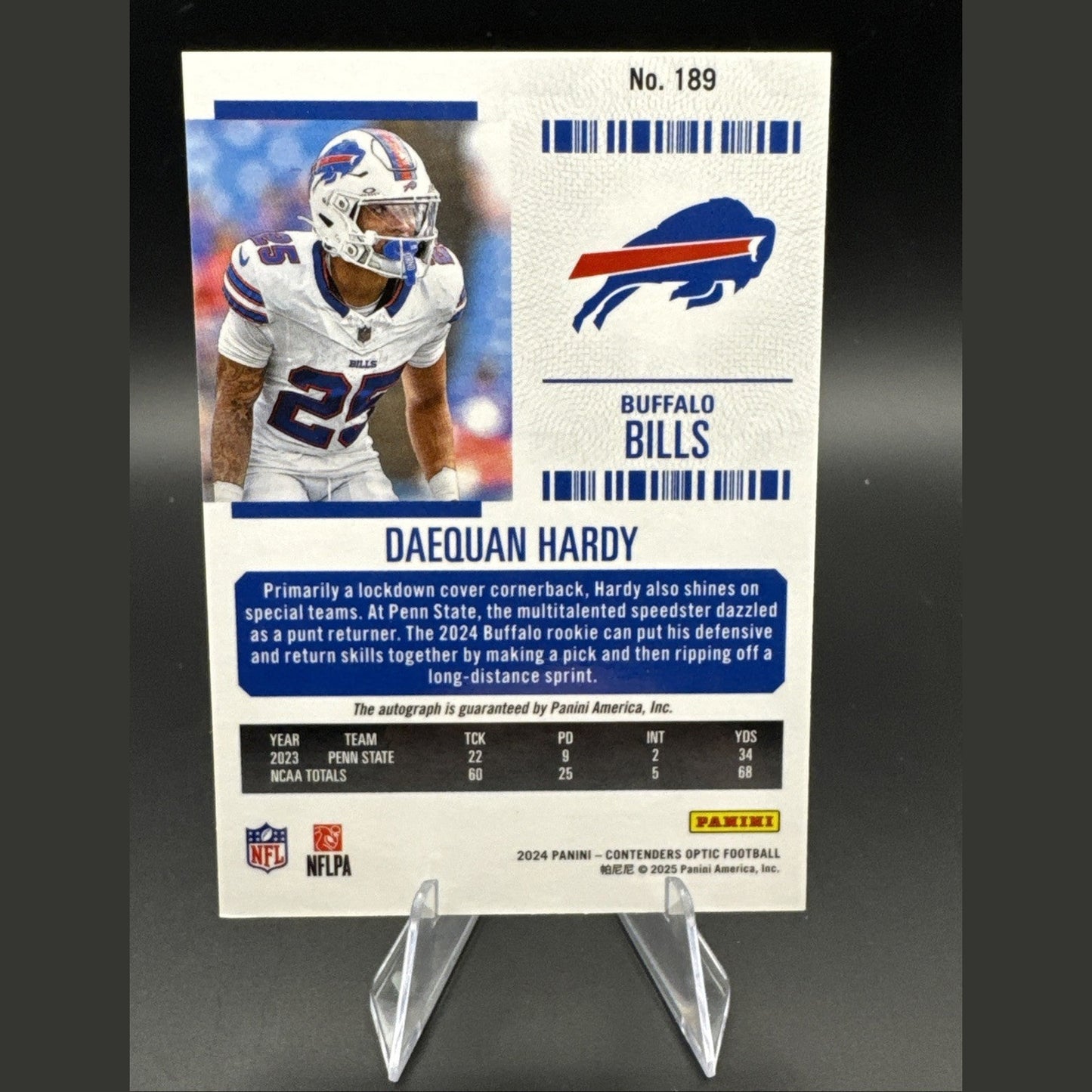 2024 Panini Contenders Optic Rookie Ticket Autographs Daequan Hardy Auto #189