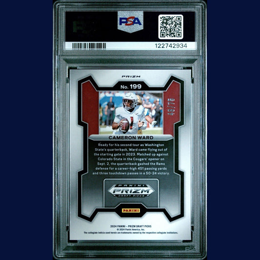 2024 Prizm Draft Picks Cam Ward Purple Prizm #'d 48/75 Rated Prospect #199 PSA 9