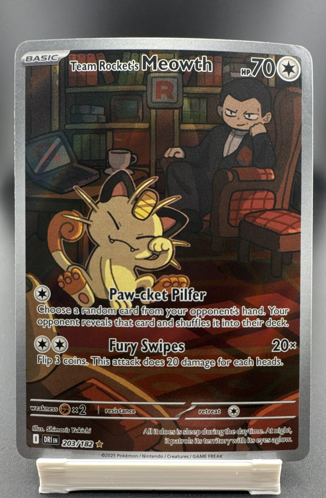 Pokemon Team Rocket's Meowth 203/182 Sv10: Destined Rivals Holo