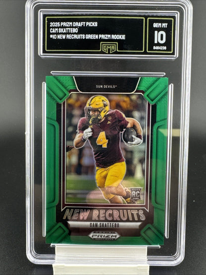 Panini 2025 Prizm Draft Picks Green Prizm Cam Skattebo #10 Rookie GMA 10