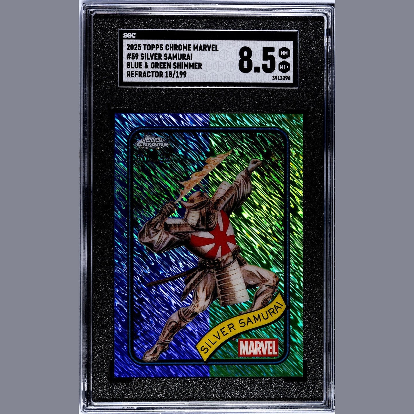 Topps Marvel Chrome 2025 | Silver Samurai Blue & Green Shimmer 18/199 59