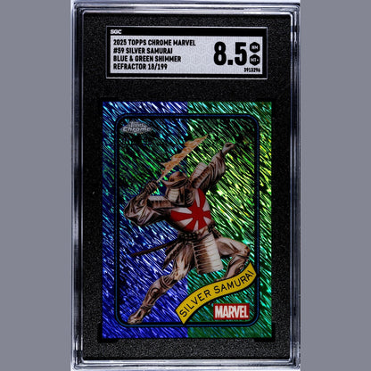 Topps Marvel Chrome 2025 | Silver Samurai Blue & Green Shimmer 18/199 59