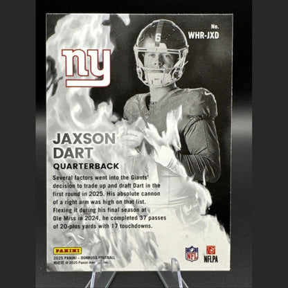 Jaxson Dart 2025 Panini Donruss #WHR-JXD White Hot Rookies Giants RC