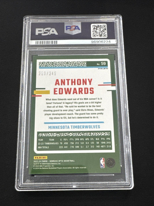 2023 Donruss Optic #59 Anthony Edwards Aqua /249 PSA 9 Minnesota Timberwolves