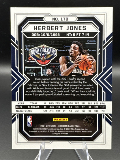 2021-22 Panini Obsidian Basketball Herbert Jones Red Flood Rookie #178 Pelicans