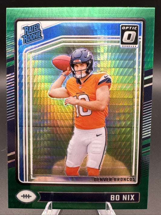 2024 Bo Nix Green Hyper Optic SP Rated Rookie #209 Panini Donruss Prizm Broncos
