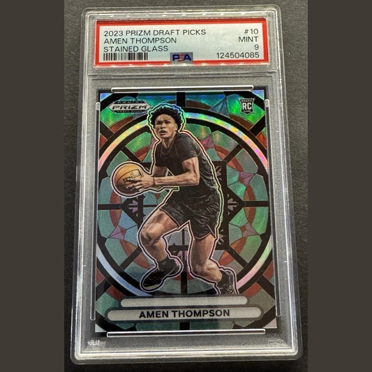 2023-24 Amen Thompson Prizm Draft Picks Stained Glass RC Rockets PSA 9
