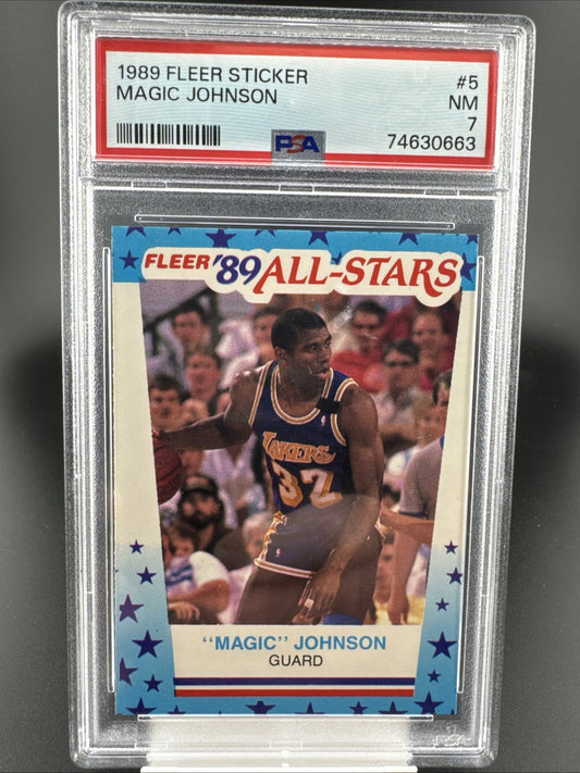 1989-90 Fleer All-Stars Stickers Magic Johnson #5 PSA 7 Nm