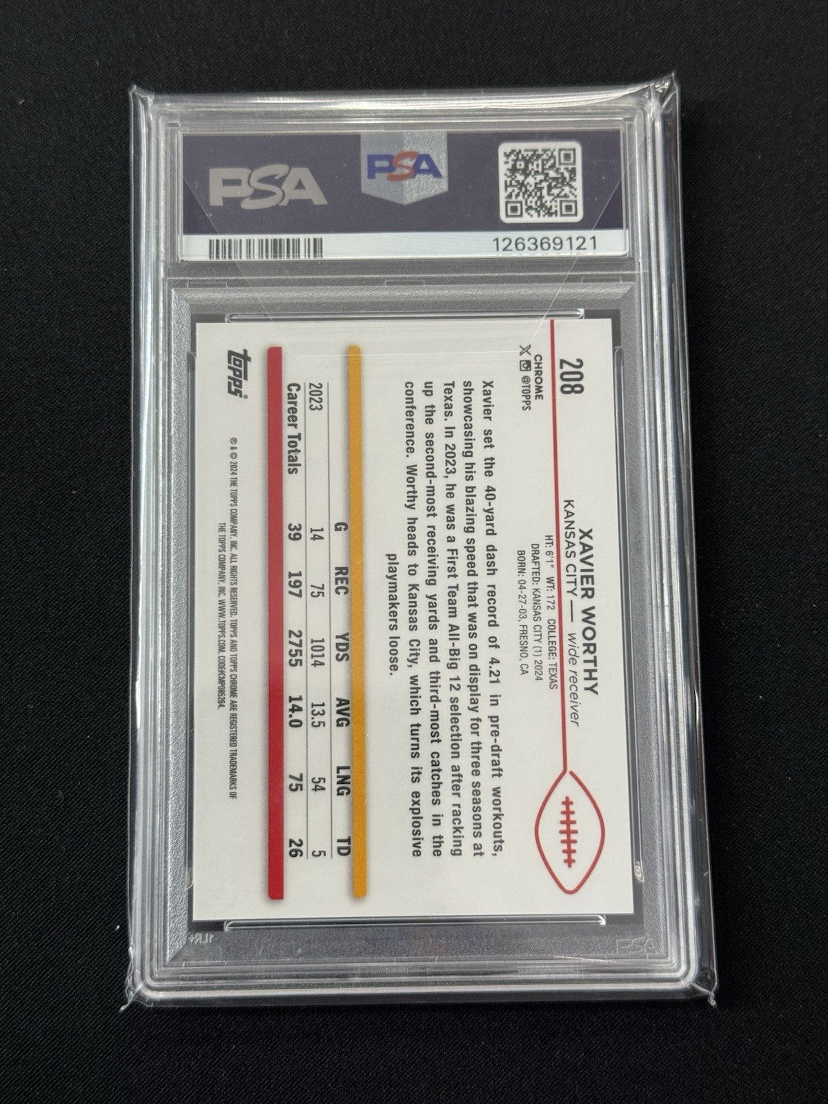 2024 Topps Chrome - Rookies Xavier Worthy #208 Gold Wave Refractor /50 (RC)